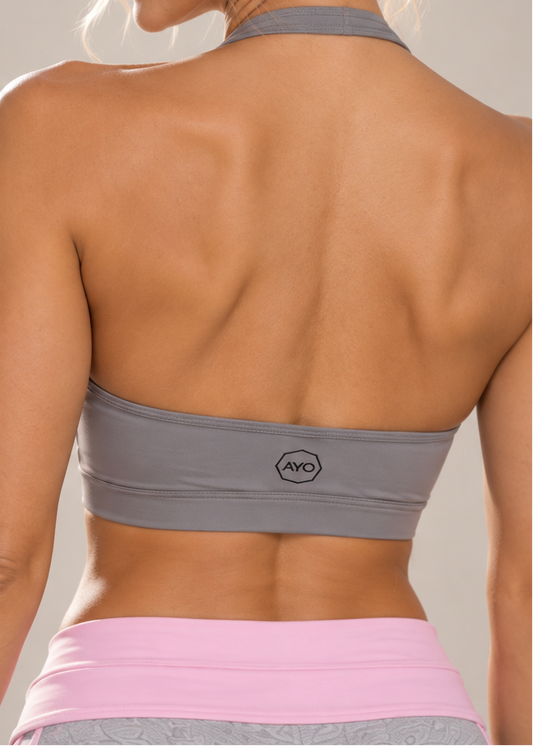 Slate grey - halter neck sports bra
