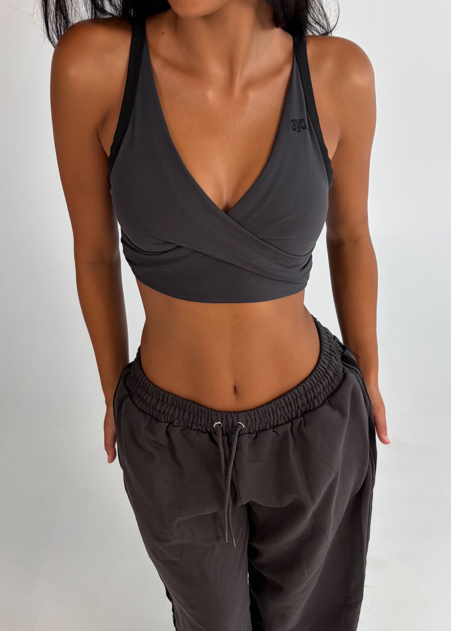 Graphite - Front wrap sports bra