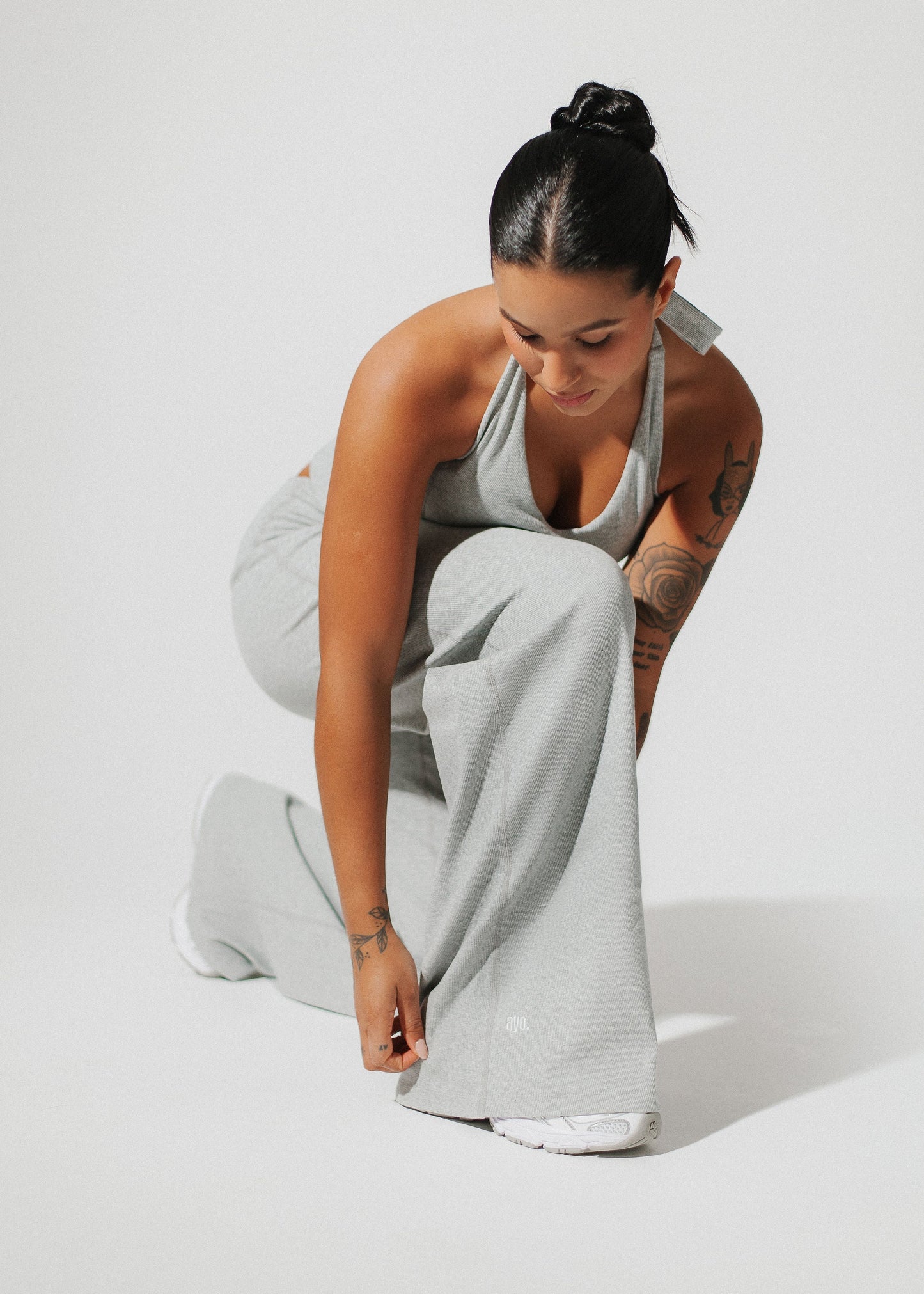 Cotton grey - Fold-over high flares