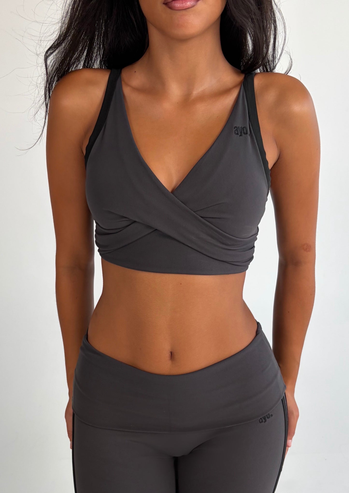 Graphite - Front wrap sports bra