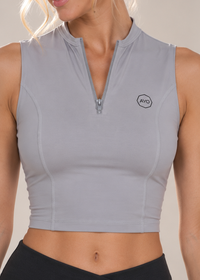 Light grey - half zip tank top