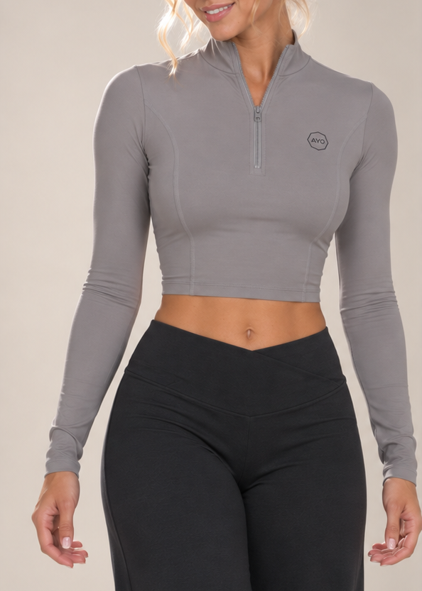 Slate grey - zip up crop top