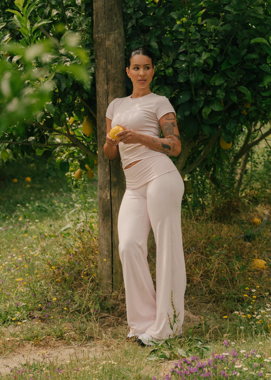 Powder pink - Fold-over high flares