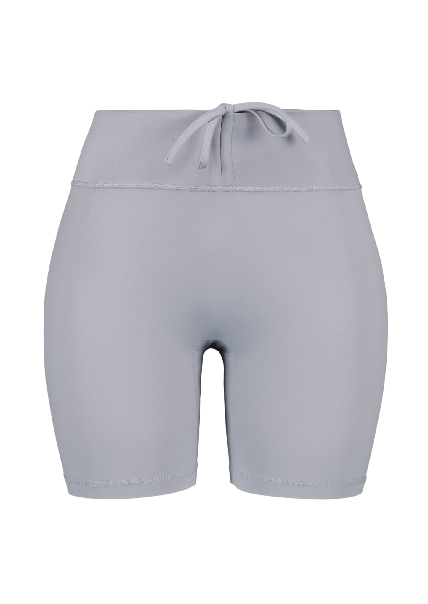 Light grey pocket gym shorts with adjustable waistband and a light scrunch butt front angle