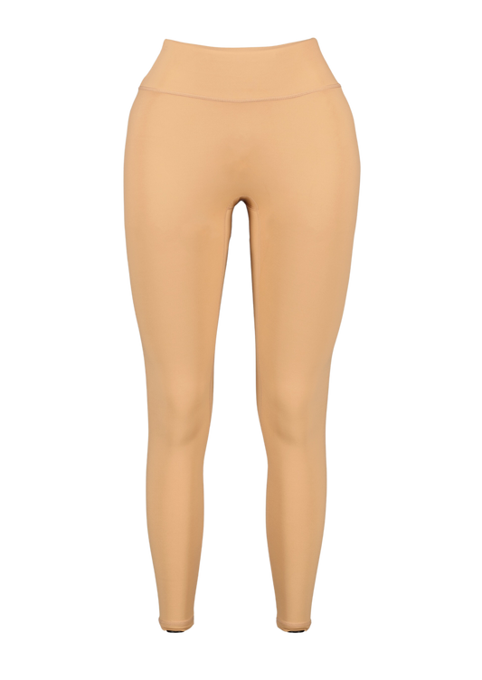 oat coloured scrunch butt leggings super soft no front seam front angle